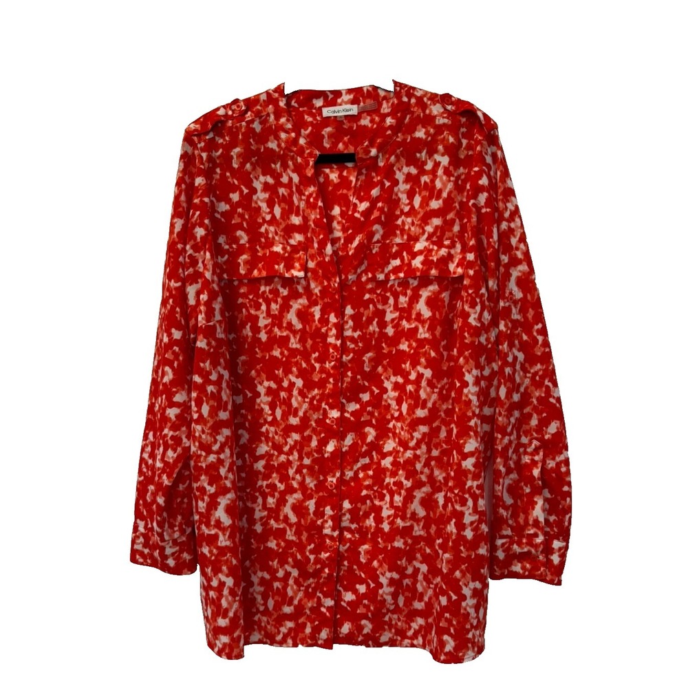 Women's Plus Size 1X Calvin Klein Red & White Tunic Career Casual Blouse